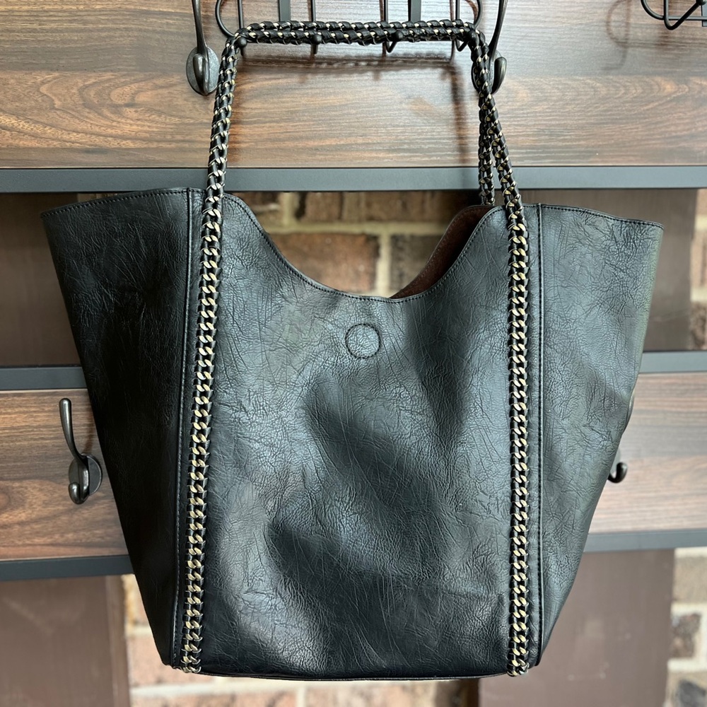 Faux Leather Oversized Carry-All Shoulder Bag